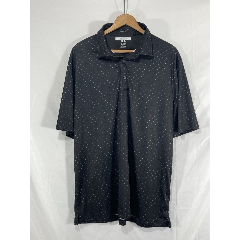 Greg Norman Mens Black/Gray Collared 3 Button Short Sleeve Comfort Polo Shirt L